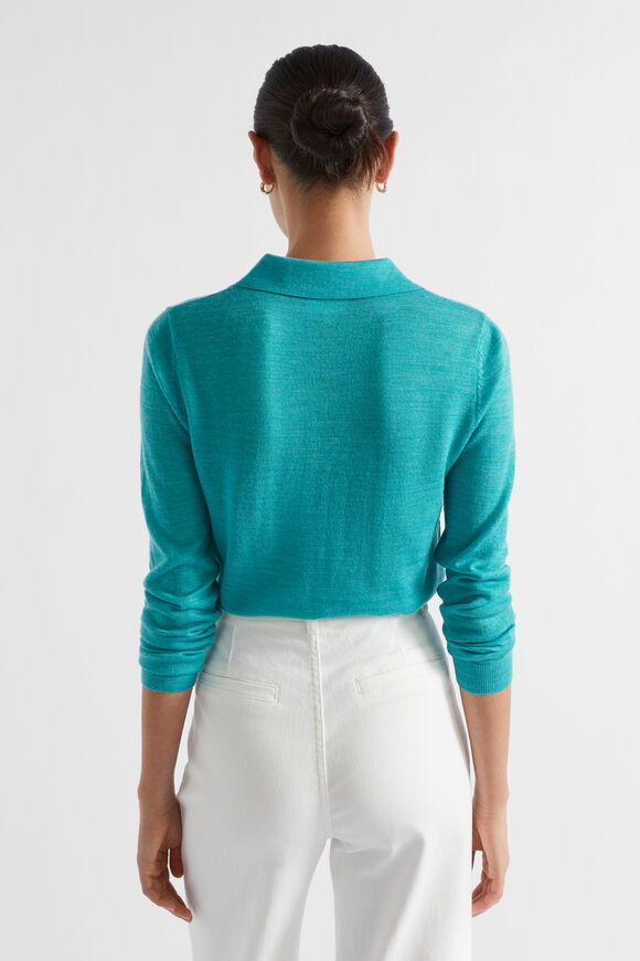 Button Down Polo Knit  Peacock Blue Marle  hi-res