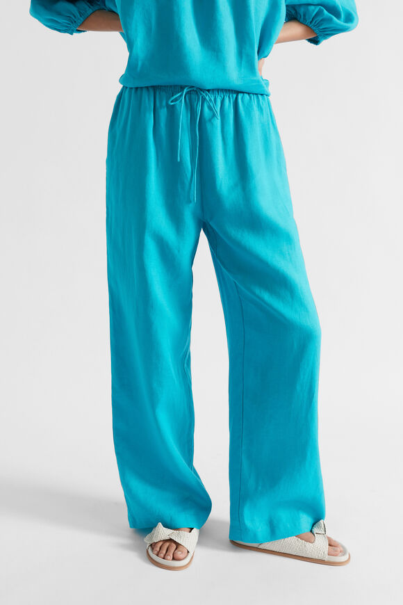 Core Linen Wide Leg Tie Pant  Peacock Blue  hi-res