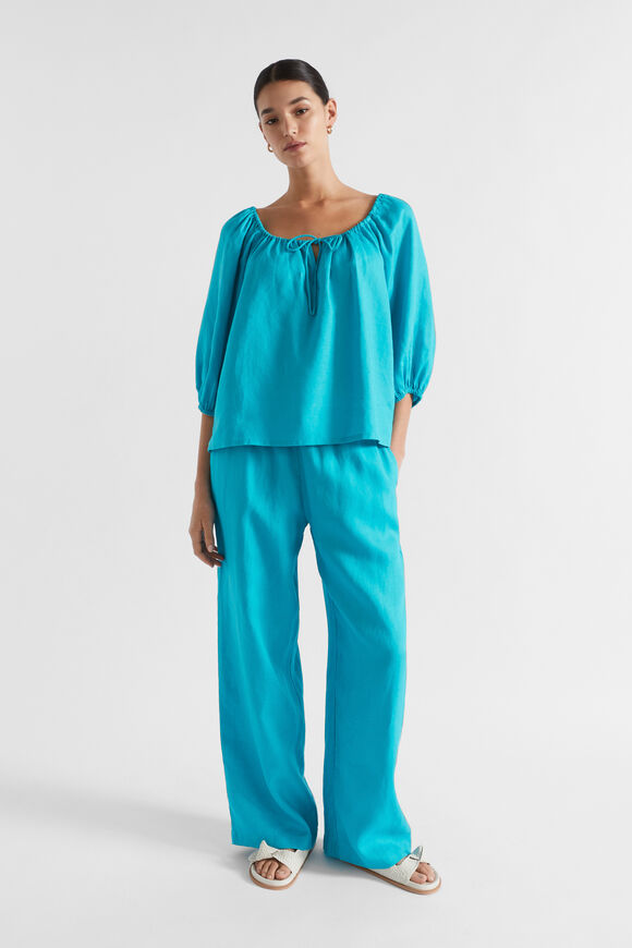 Core Linen Wide Leg Tie Pant  Peacock Blue  hi-res