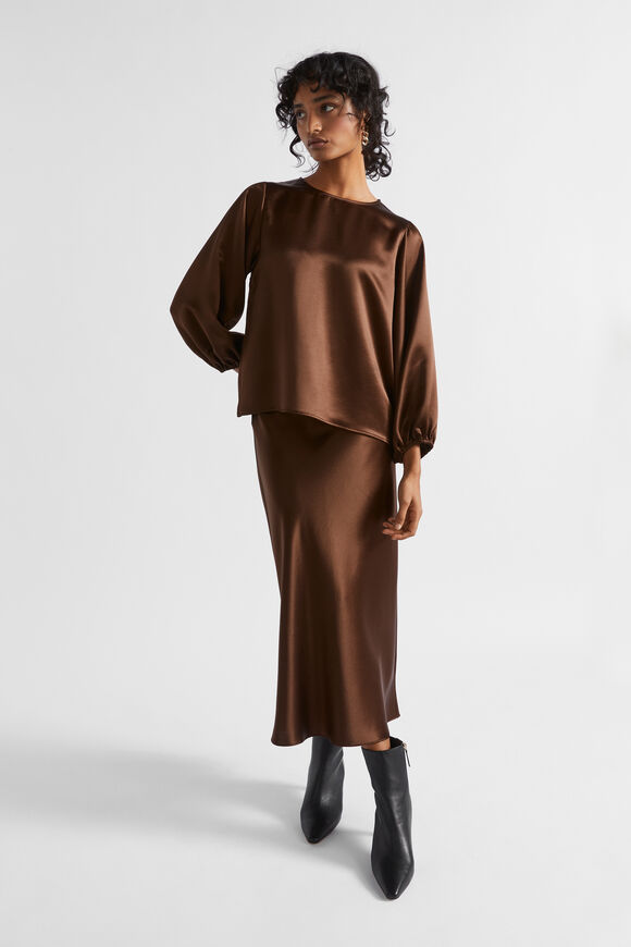 Satin Slip Midi Skirt  Hot Chocolate  hi-res