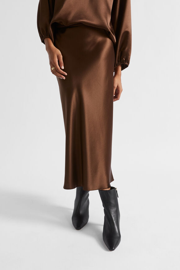 Satin Slip Midi Skirt  Hot Chocolate  hi-res
