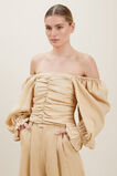 Linen Ruched Blouse  Neutral Sand  hi-res