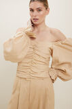 Linen Ruched Blouse  Neutral Sand  hi-res