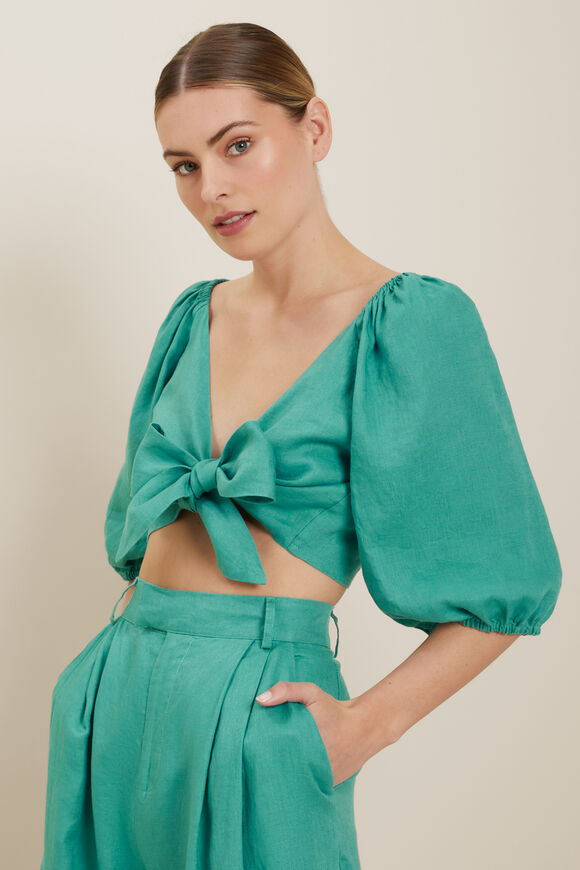 Linen Knot Front Top  Deep Aqua  hi-res