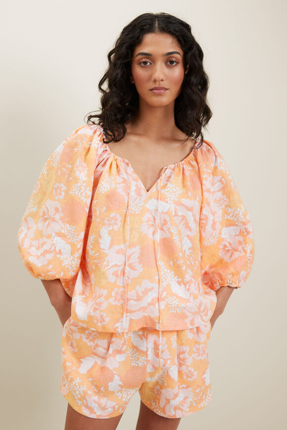Floral Blouson Sleeve Top  Cantaloupe Floral  hi-res