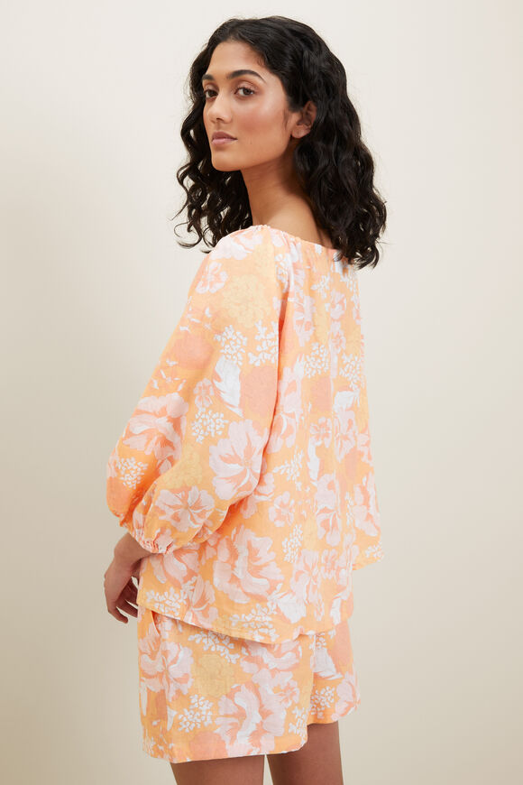 Floral Blouson Sleeve Top  Cantaloupe Floral  hi-res