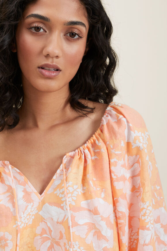 Floral Blouson Sleeve Top  Cantaloupe Floral  hi-res