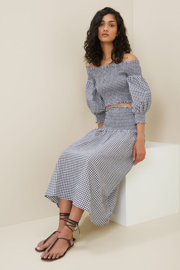 Gingham Shirred Top  Deep Navy Gingham  hi-res