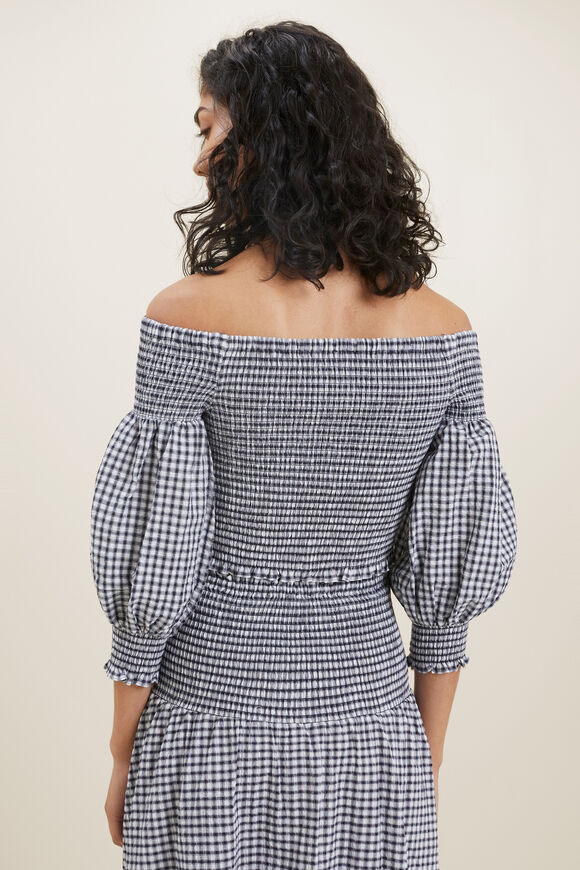 Gingham Shirred Top  Deep Navy Gingham  hi-res