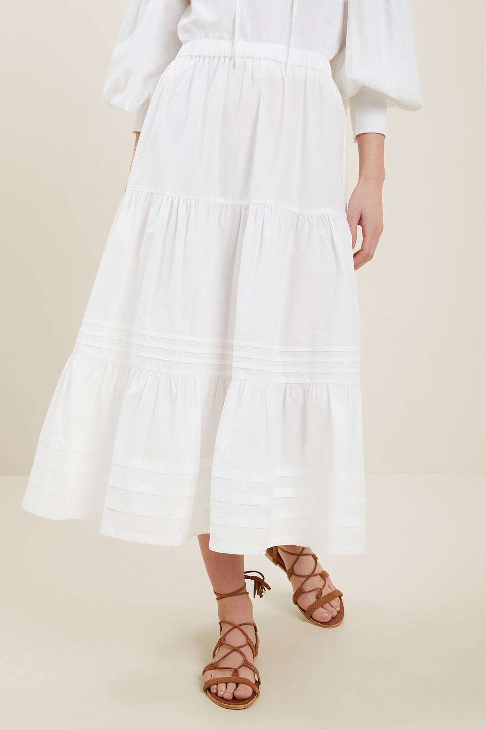 Poplin Tiered Skirt  Whisper White