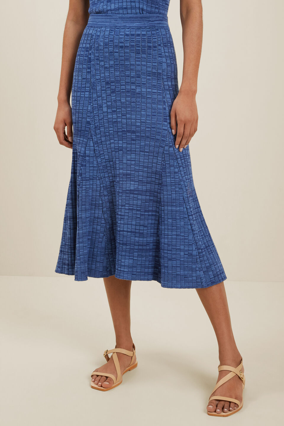 Sustainable Rib Godet Skirt  Eggshell Spacedye