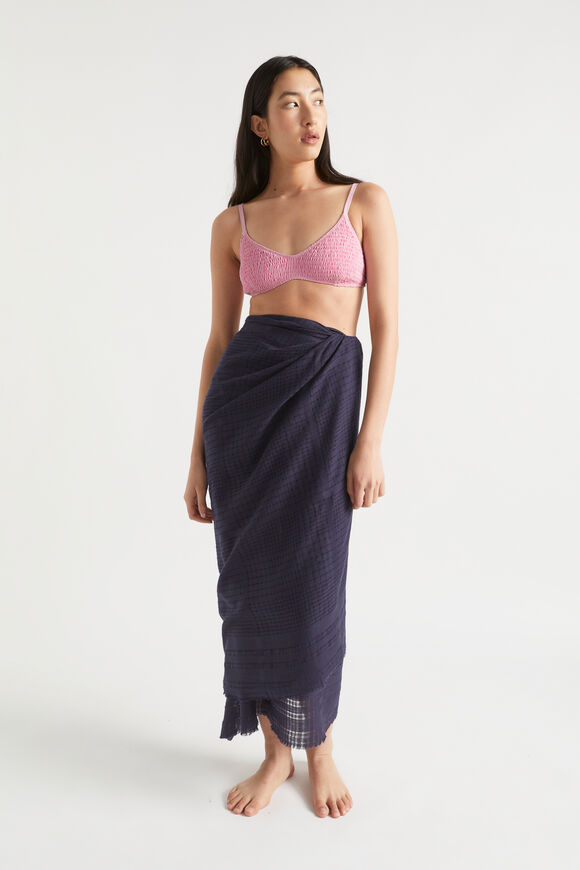 Cotton Woven Check Sarong  Deep Navy  hi-res