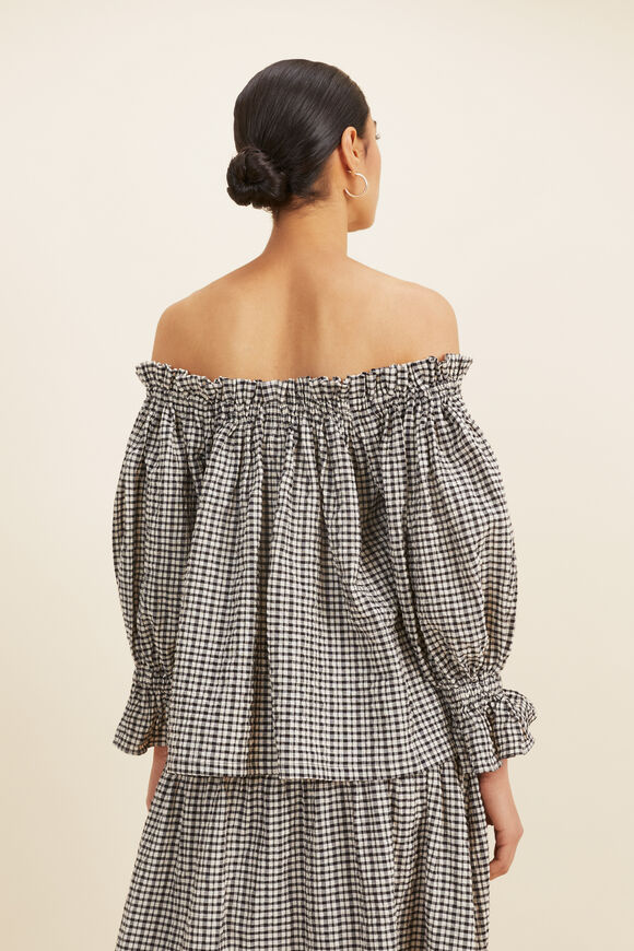 Gingham Off Shoulder Top  Neutral Gingham  hi-res