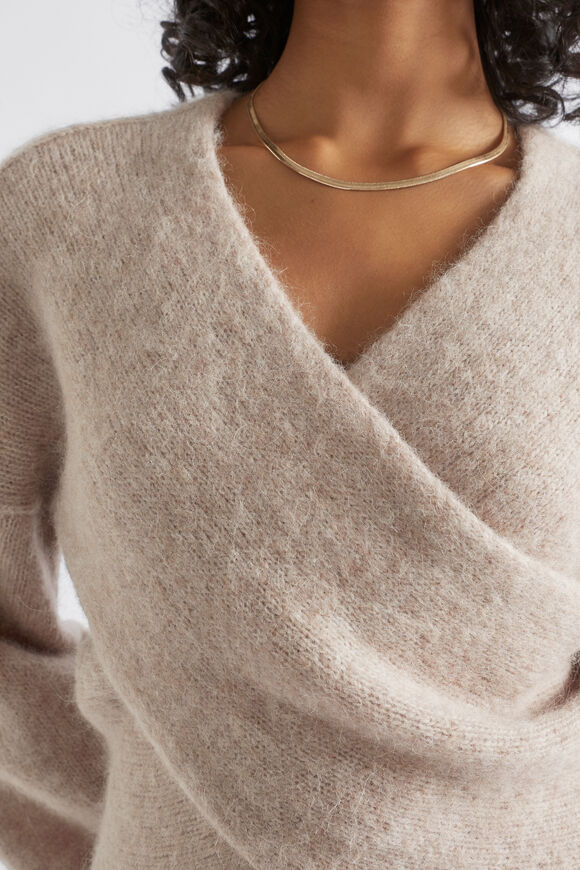 Wool Blend Wrap Sweater  Light Storm Marle  hi-res