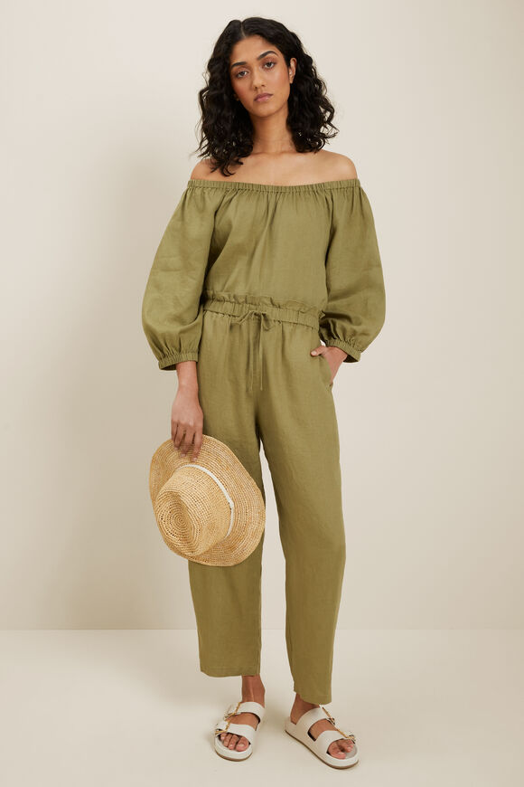 Core Linen Tie Up Pant  Sage Green  hi-res