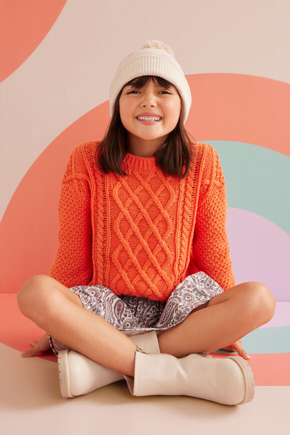 Crop Cable Sweater  Tangerine  hi-res