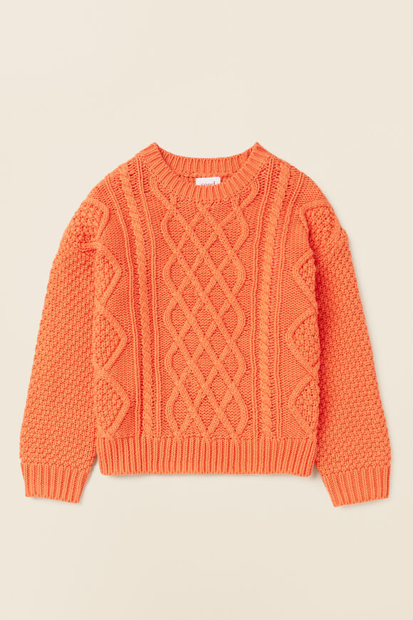 Crop Cable Sweater  Tangerine  hi-res