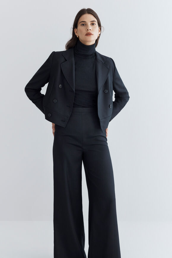 Wool Blend High Palazzo Pant  Deep Navy  hi-res
