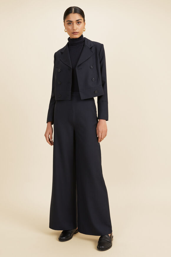 Wool Blend High Palazzo Pant  Deep Navy  hi-res