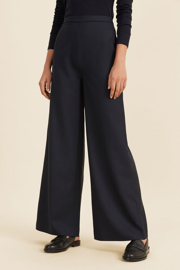 Wool Blend High Palazzo Pant  Deep Navy  hi-res