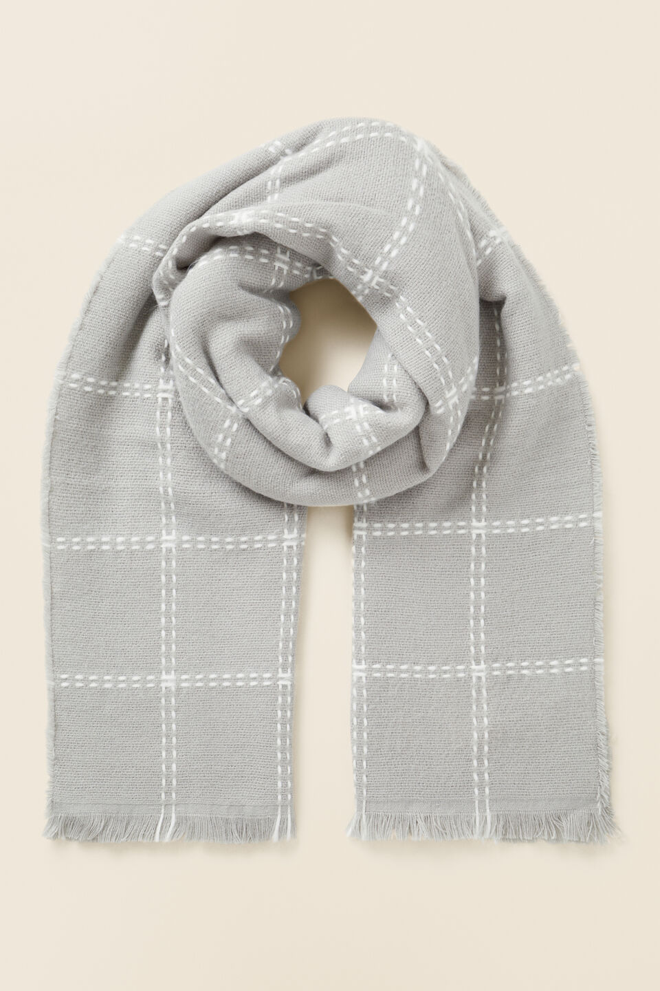 Wool Blend Fine Check Scarf  Grey Marle