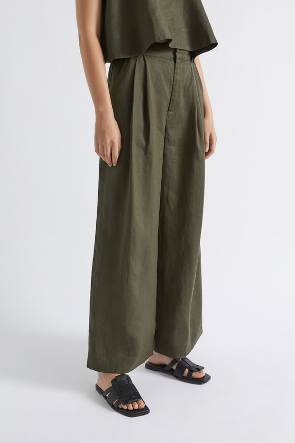Linen Palazzo Pant  Dark Fern  hi-res
