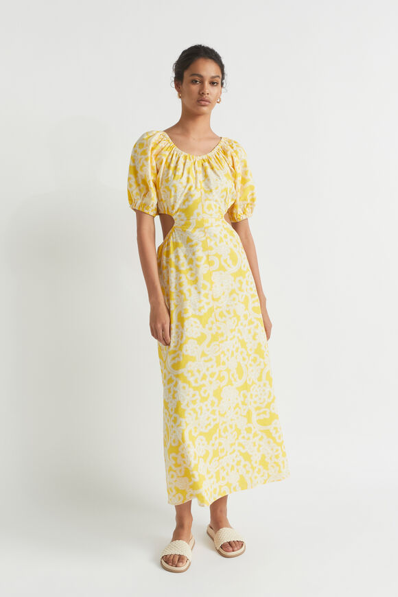 Floral Cut Away Maxi Dress  Gold Amber Floral  hi-res