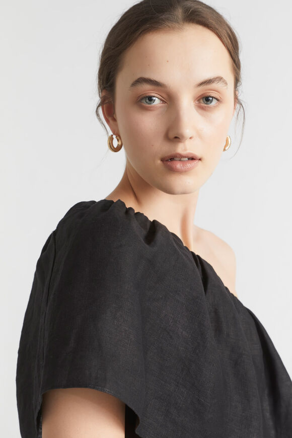 Linen One Shoulder Maxi Dress  Black  hi-res