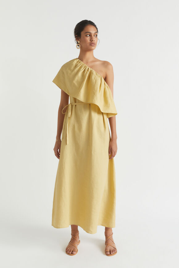 Linen One Shoulder Maxi Dress  Shortbread  hi-res
