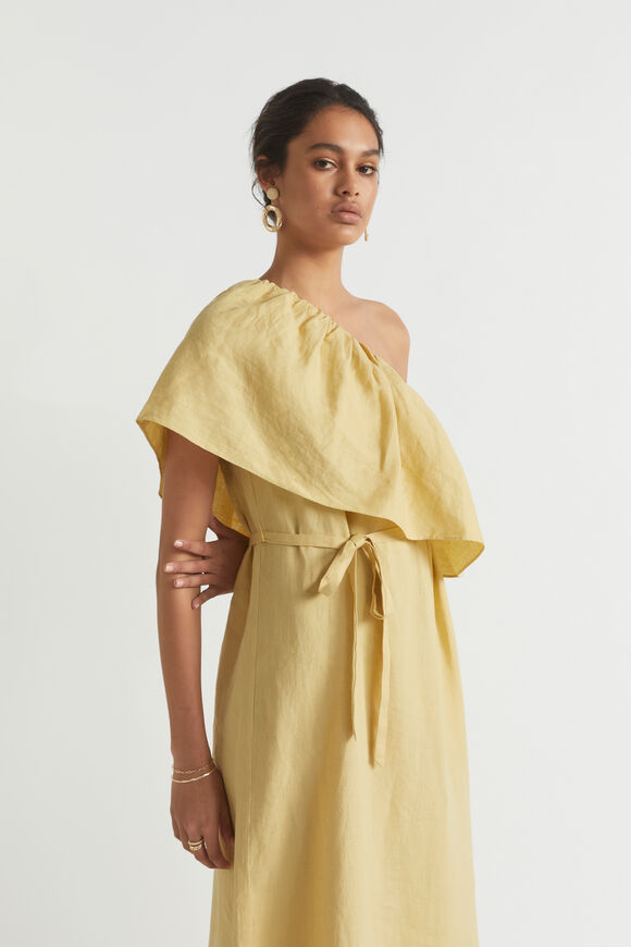 Linen One Shoulder Maxi Dress  Shortbread  hi-res