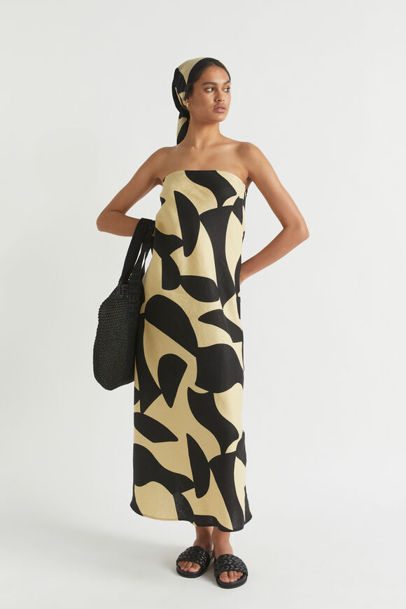 Linen Strapless Maxi Dress  Abstract Print  hi-res