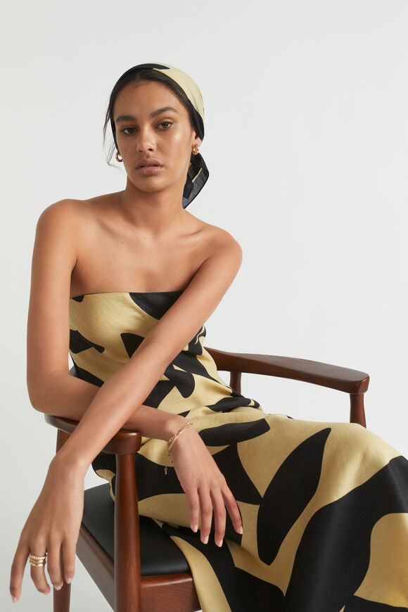 Linen Strapless Maxi Dress  Abstract Print  hi-res