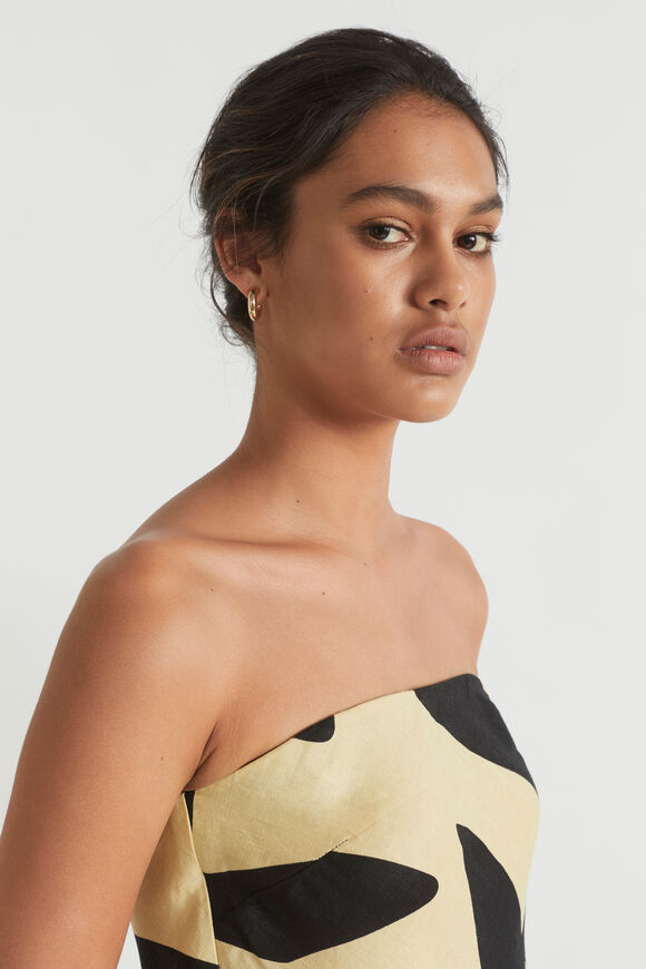 Linen Strapless Maxi Dress  Abstract Print  hi-res
