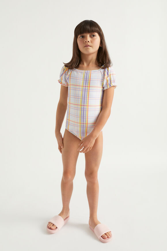 Check Puff Sleeve Bather  Multi  hi-res