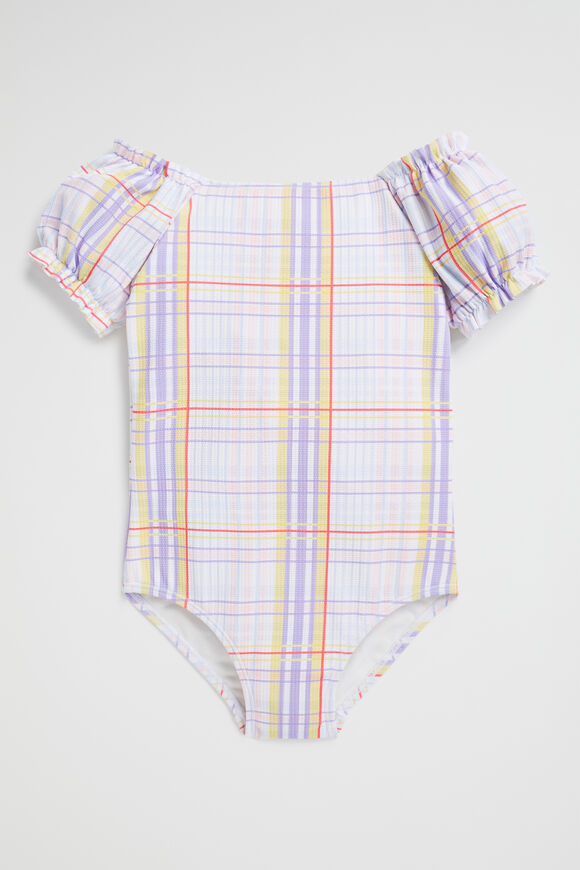 Check Puff Sleeve Bather  Multi  hi-res