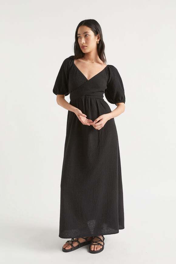 Cheesecloth Cross Front Maxi Dress  Black  hi-res