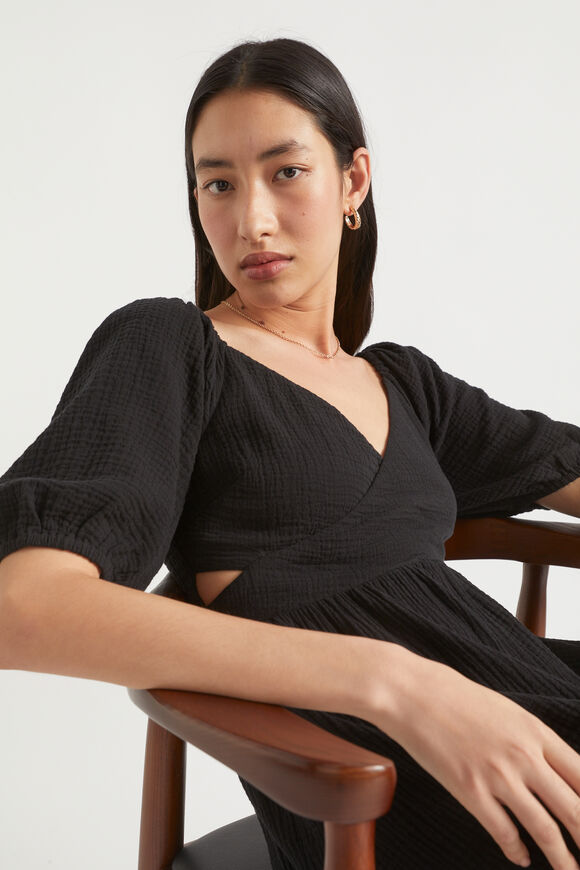 Cheesecloth Cross Front Maxi Dress  Black  hi-res