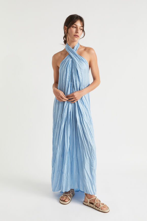 Satin Halter Maxi Dress  Bluebell  hi-res