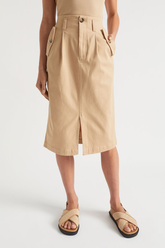 Split Front Midi Skirt  Light Chestnut  hi-res