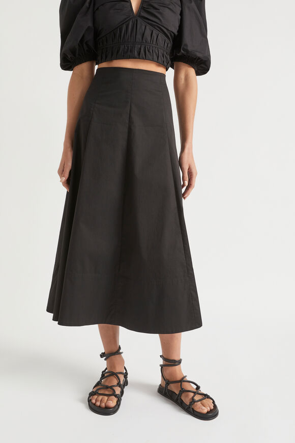 Sateen Panel Midi Skirt  Black  hi-res