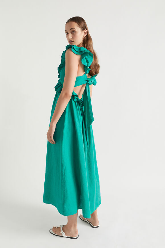 Linen Frill Detail Maxi Dress  Deep Teal  hi-res