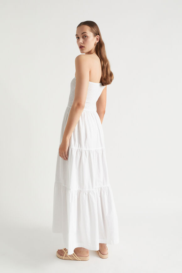 Poplin Shirred One Shoulder Maxi Dress  Whisper White  hi-res