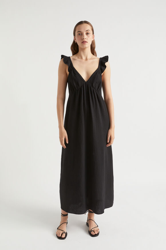 Cheesecloth Frill Detail Maxi Dress  Black  hi-res