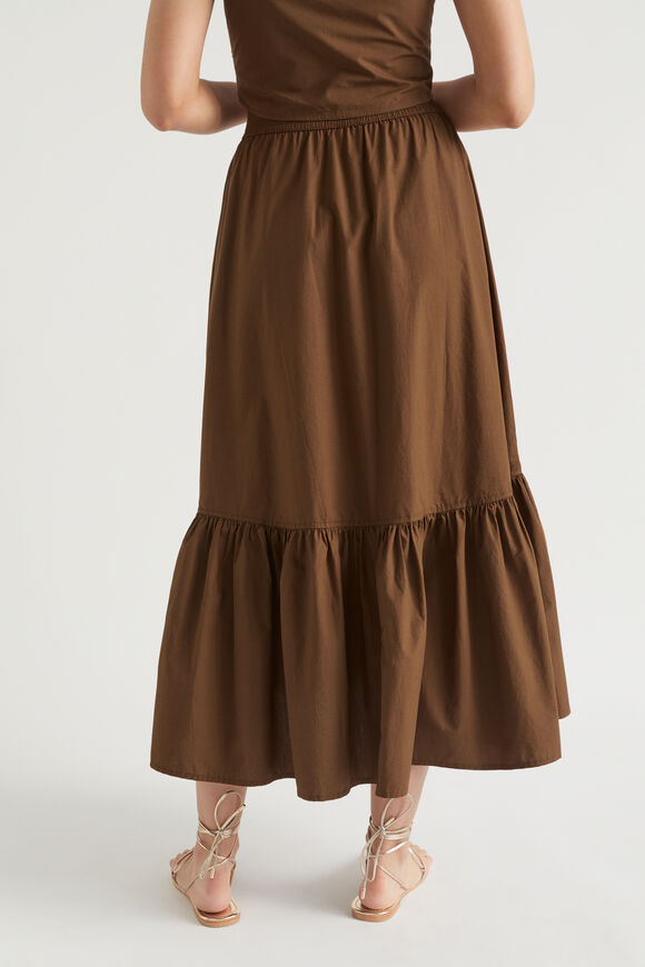 Poplin Button Front Midi Skirt  Pecan Brown  hi-res