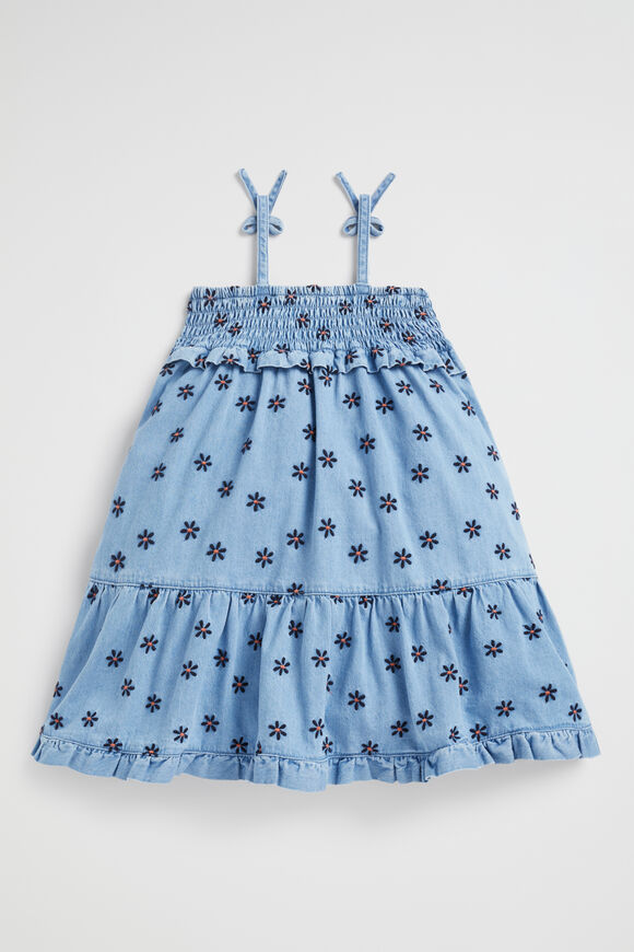 Flower Embroidered Twill Dress  Original Indigo  hi-res