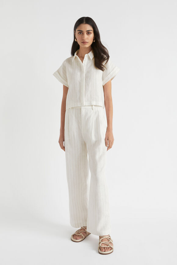 Linen Stripe Pleat Pant  Auburn Pinstripe  hi-res
