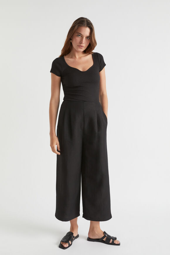 Linen Blend Cropped Pant  Black  hi-res