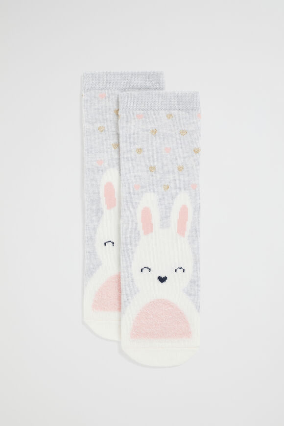 Bunny Heart Sock  Grey Marle  hi-res