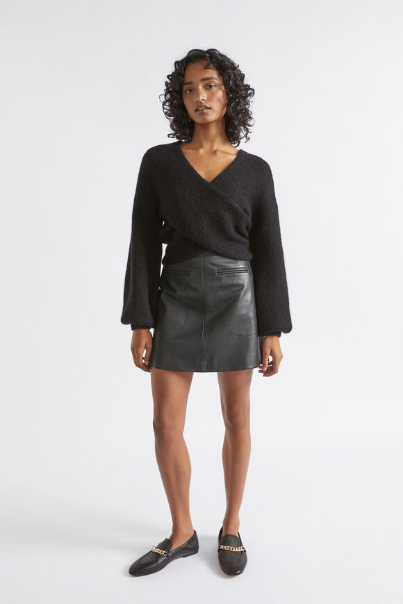 Leather A Line Mini Skirt  Black  hi-res