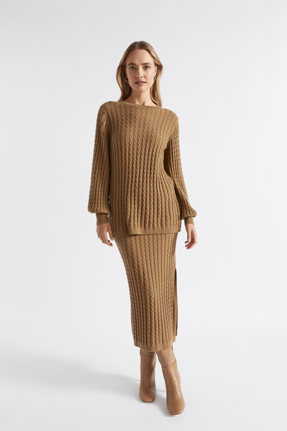 Mini Cable Knit Midi Skirt  Deep Brass  hi-res